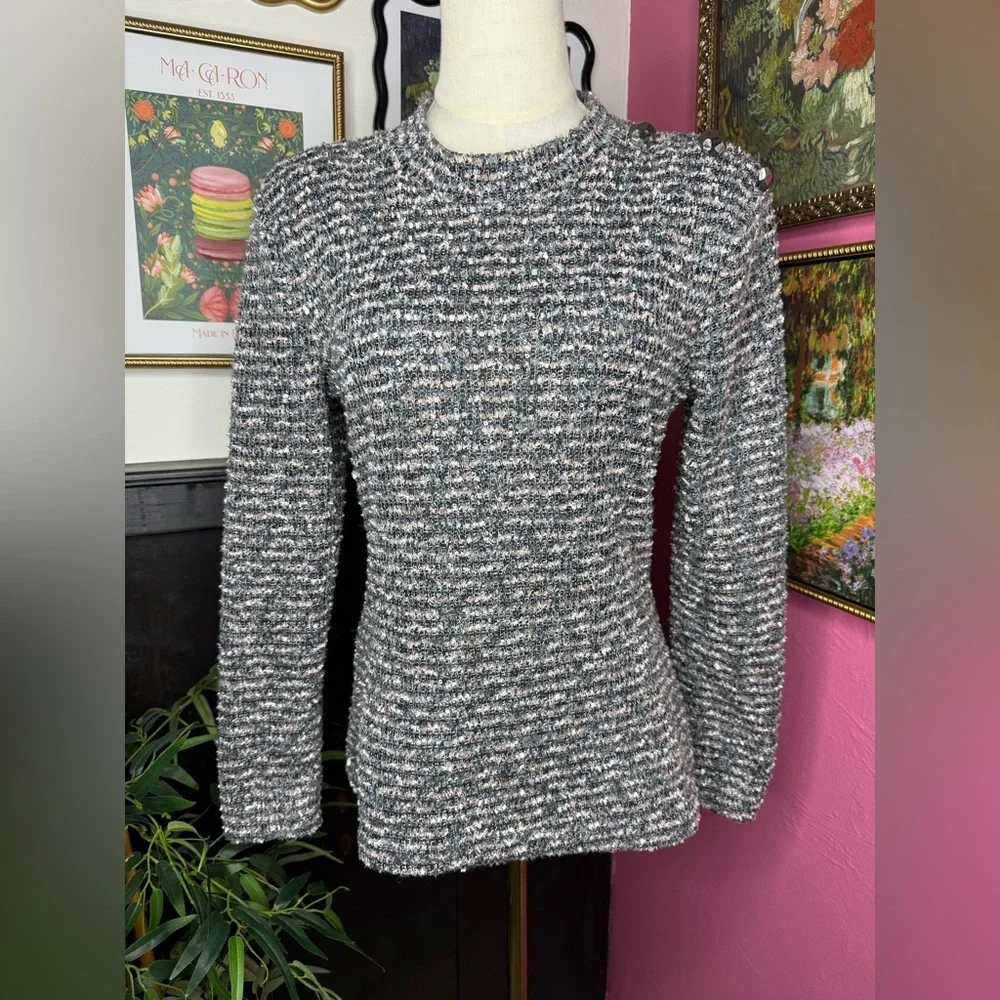 RINASCIMENTO Sequins Striped Tweed Long Sleeve Top Mock Neck Sz XL